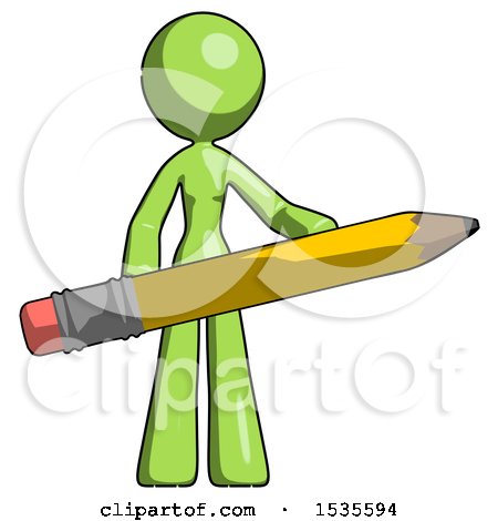 Green Design Mascot Woman Office Worker or Writer Holding a Giant Pencil by Leo Blanchette