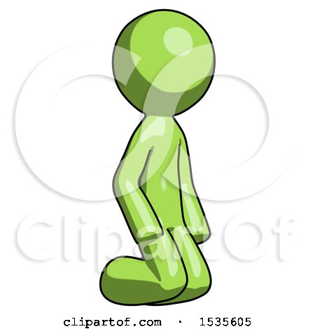Green Design Mascot Man Kneeling Angle View Right by Leo Blanchette