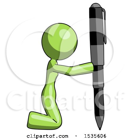 Green Design Mascot Woman Posing with Giant Pen in Powerful yet Awkward Manner. Because Funny by Leo Blanchette