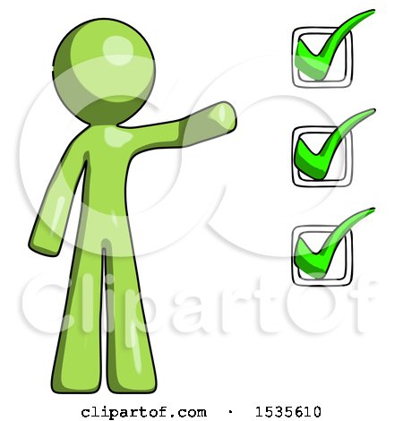 Green Design Mascot Man Standing by List of Checkmarks by Leo Blanchette