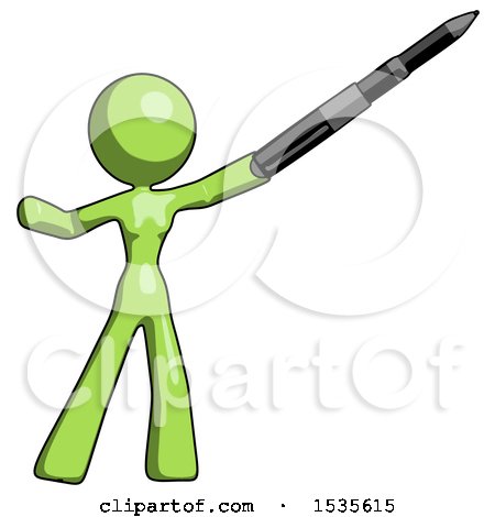 Green Design Mascot Woman Demonstrating That Indeed the Pen Is Mightier by Leo Blanchette