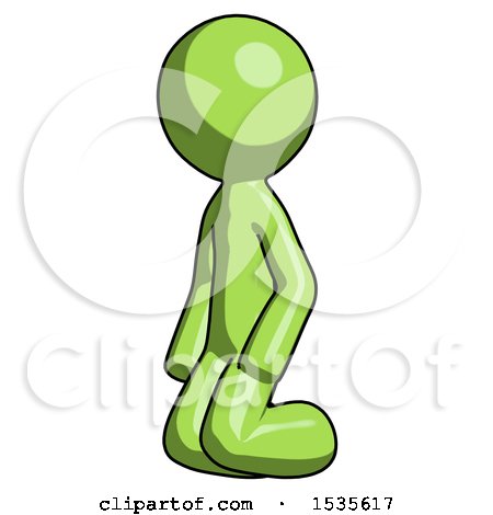 Green Design Mascot Man Kneeling Angle View Left by Leo Blanchette