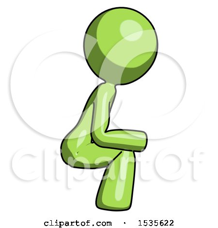 Green Design Mascot Woman Squatting Facing Right by Leo Blanchette