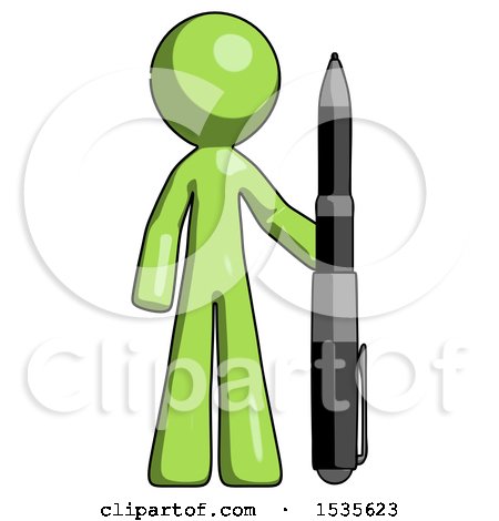 Green Design Mascot Man Holding Large Pen by Leo Blanchette