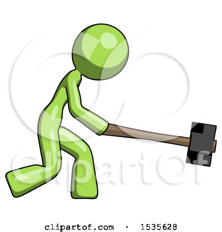 Green Design Mascot Woman Hitting with Sledgehammer, or Smashing Something by Leo Blanchette