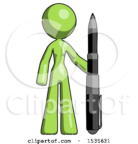 Green Design Mascot Woman Holding Large Pen by Leo Blanchette