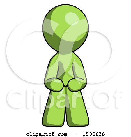 Green Design Mascot Man Squatting Facing Front by Leo Blanchette