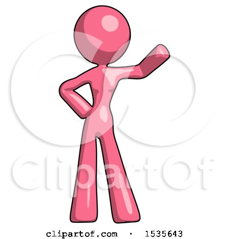 Pink Design Mascot Woman Waving Left Arm with Hand on Hip by Leo Blanchette