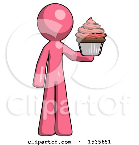 Pink Design Mascot Man Presenting Pink Cupcake to Viewer by Leo Blanchette