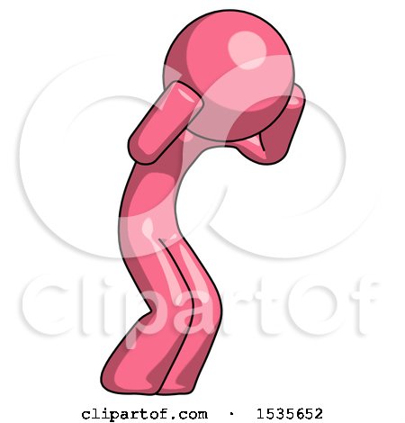 Pink Design Mascot Man with Headache or Covering Ears Turned to His Right by Leo Blanchette