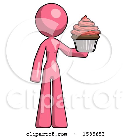 Pink Design Mascot Woman Presenting Pink Cupcake to Viewer by Leo Blanchette