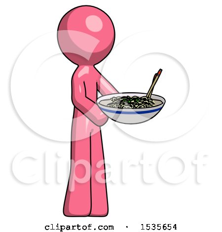 Pink Design Mascot Man Holding Noodles Offering to Viewer by Leo Blanchette