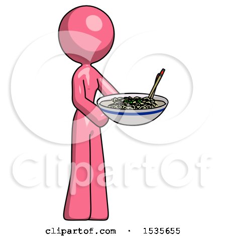 Pink Design Mascot Woman Holding Noodles Offering to Viewer by Leo Blanchette