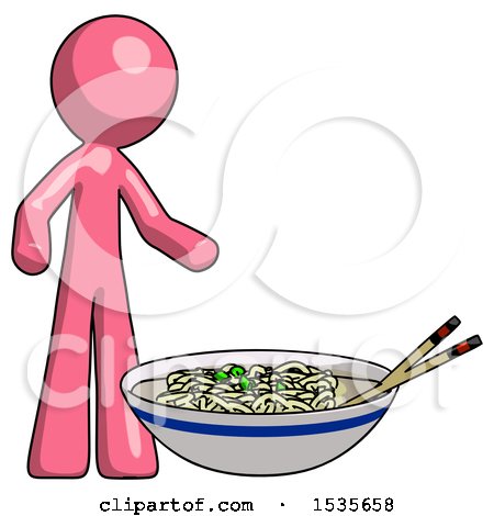 Pink Design Mascot Man and Noodle Bowl, Giant Soup Restaraunt Concept by Leo Blanchette