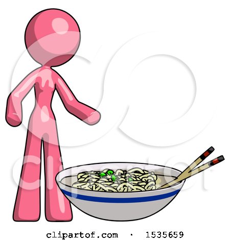 Pink Design Mascot Woman and Noodle Bowl, Giant Soup Restaraunt Concept by Leo Blanchette