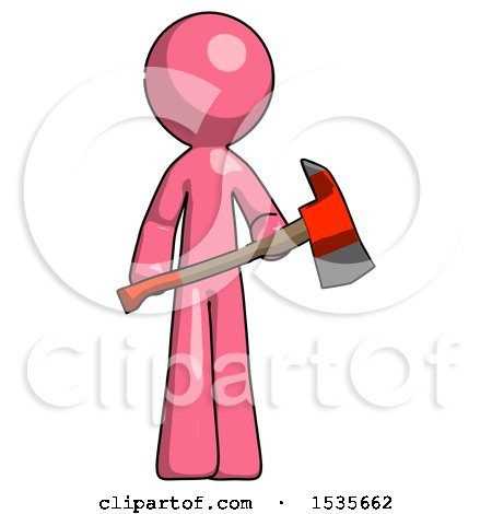 Pink Design Mascot Man Holding Red Fire Fighter's Ax by Leo Blanchette