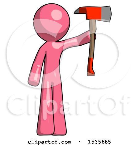 Pink Design Mascot Man Holding up Red Firefighter's Ax by Leo Blanchette