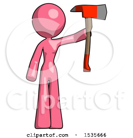 Pink Design Mascot Woman Holding up Red Firefighter's Ax by Leo Blanchette