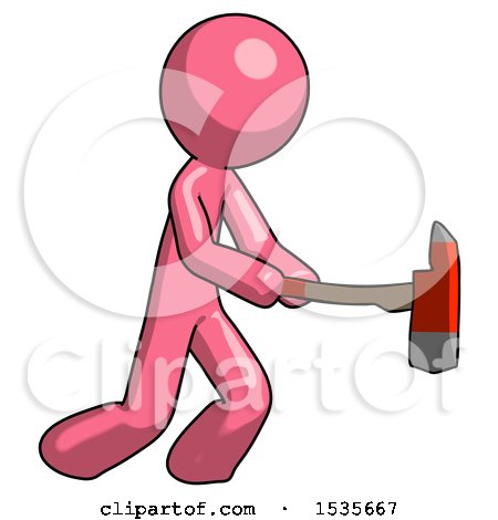 Pink Design Mascot Man with Ax Hitting, Striking, or Chopping by Leo Blanchette