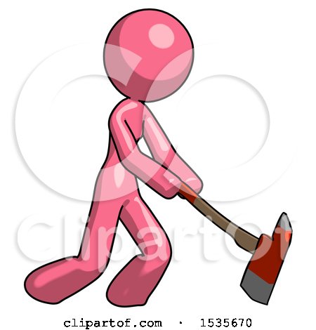 Pink Design Mascot Woman Striking with a Red Firefighter's Ax by Leo Blanchette