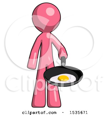 Pink Design Mascot Man Frying Egg in Pan or Wok by Leo Blanchette