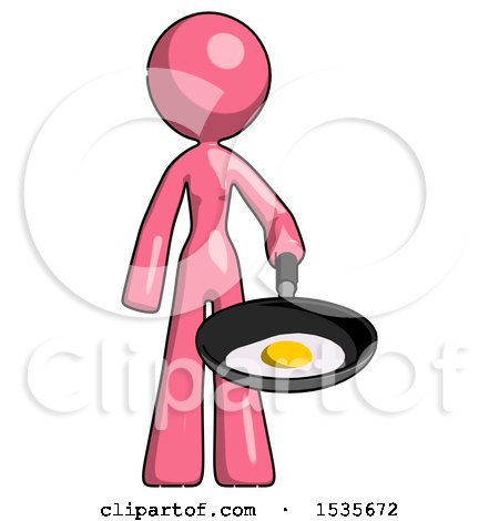 Pink Design Mascot Woman Frying Egg in Pan or Wok by Leo Blanchette