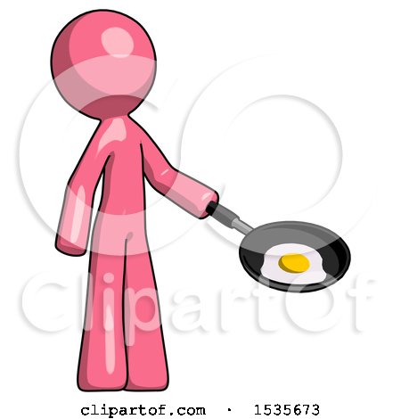 Pink Design Mascot Man Frying Egg in Pan or Wok Facing Right by Leo Blanchette