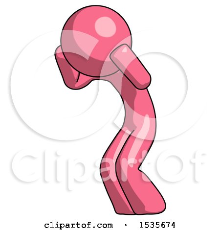 Pink Design Mascot Man with Headache or Covering Ears Turned to His Left by Leo Blanchette