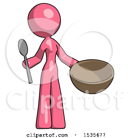 Pink Design Mascot Woman with Empty Bowl and Spoon Ready to Make Something by Leo Blanchette