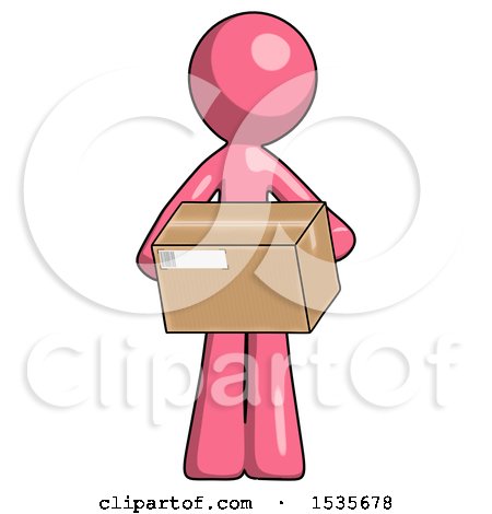 Pink Design Mascot Man Holding Box Sent or Arriving in Mail by Leo Blanchette