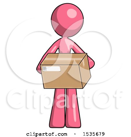 Pink Design Mascot Woman Holding Box Sent or Arriving in Mail by Leo Blanchette