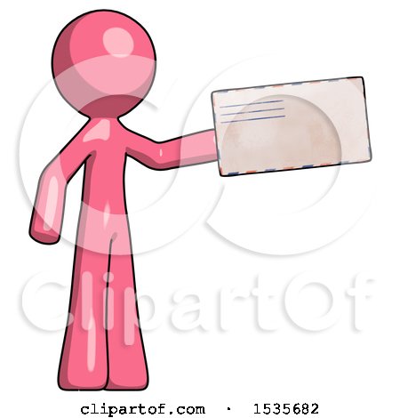 Pink Design Mascot Man Holding Large Envelope by Leo Blanchette