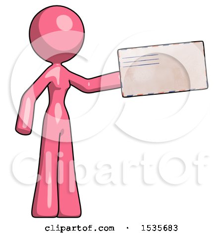Pink Design Mascot Woman Holding Large Envelope by Leo Blanchette