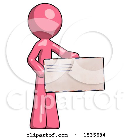 Pink Design Mascot Man Presenting Large Envelope by Leo Blanchette