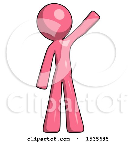 Pink Design Mascot Man Waving Emphatically with Left Arm by Leo Blanchette