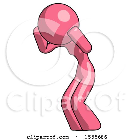 Pink Design Mascot Woman with Headache or Covering Ears Facing Turned to Her Left by Leo Blanchette
