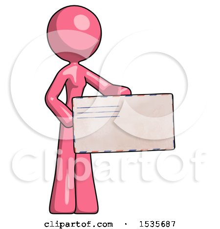 Pink Design Mascot Woman Presenting Large Envelope by Leo Blanchette