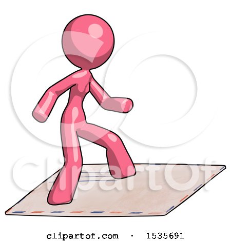 Pink Design Mascot Woman on Postage Envelope Surfing by Leo Blanchette