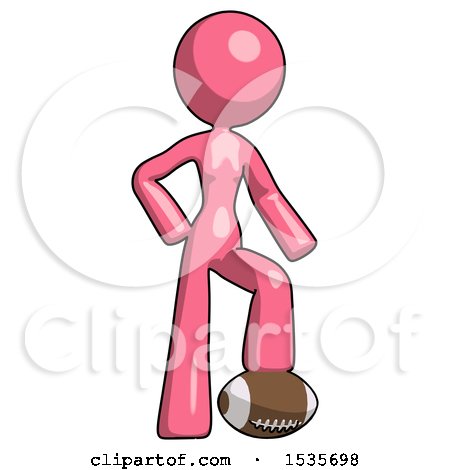 Pink Design Mascot Woman Standing with Foot on Football by Leo Blanchette