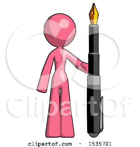 Pink Design Mascot Woman Holding Giant Calligraphy Pen by Leo Blanchette