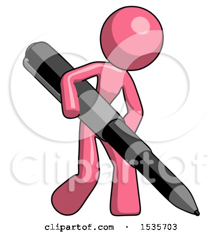 Pink Design Mascot Woman Writing with a Huge Pen by Leo Blanchette
