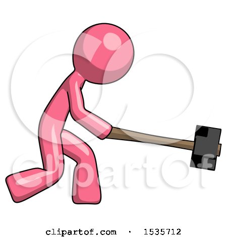 Pink Design Mascot Man Hitting with Sledgehammer, or Smashing Something by Leo Blanchette
