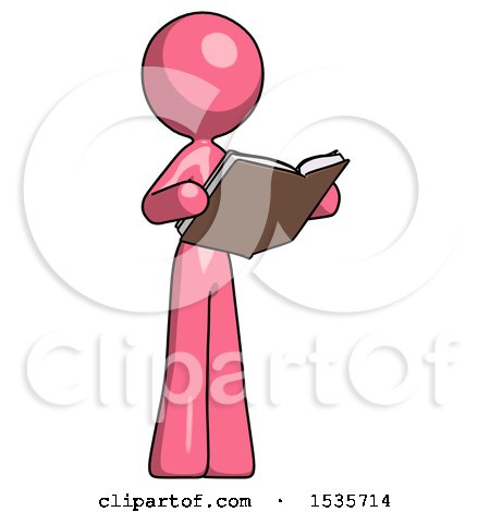 Pink Design Mascot Woman Reading Book While Standing up Facing Away by Leo Blanchette