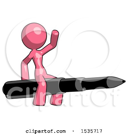 Pink Design Mascot Woman Riding a Pen like a Giant Rocket by Leo Blanchette