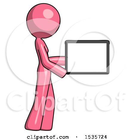 Pink Design Mascot Woman Show Tablet Device Computer to Viewer, Blank Area by Leo Blanchette