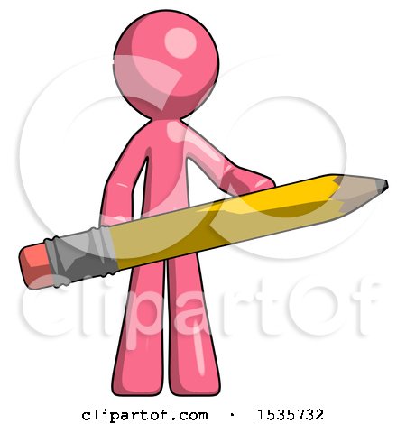 Pink Design Mascot Man Writer or Blogger Holding Large Pencil by Leo Blanchette