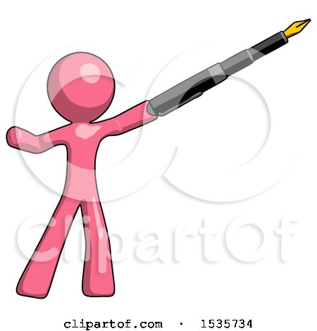 Pink Design Mascot Man Pen Is Mightier Than the Sword Calligraphy Pose by Leo Blanchette