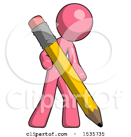 Pink Design Mascot Man Writing with Large Pencil by Leo Blanchette