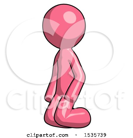 Pink Design Mascot Man Kneeling Angle View Left by Leo Blanchette