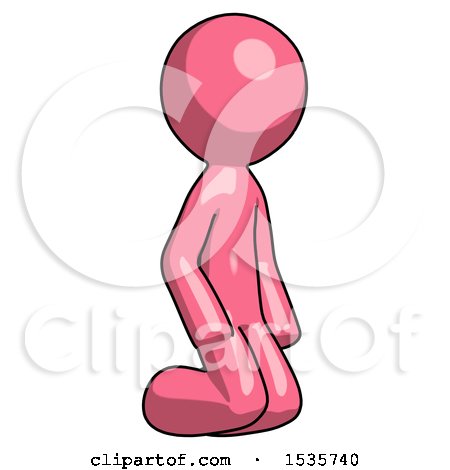 Pink Design Mascot Man Kneeling Angle View Right by Leo Blanchette